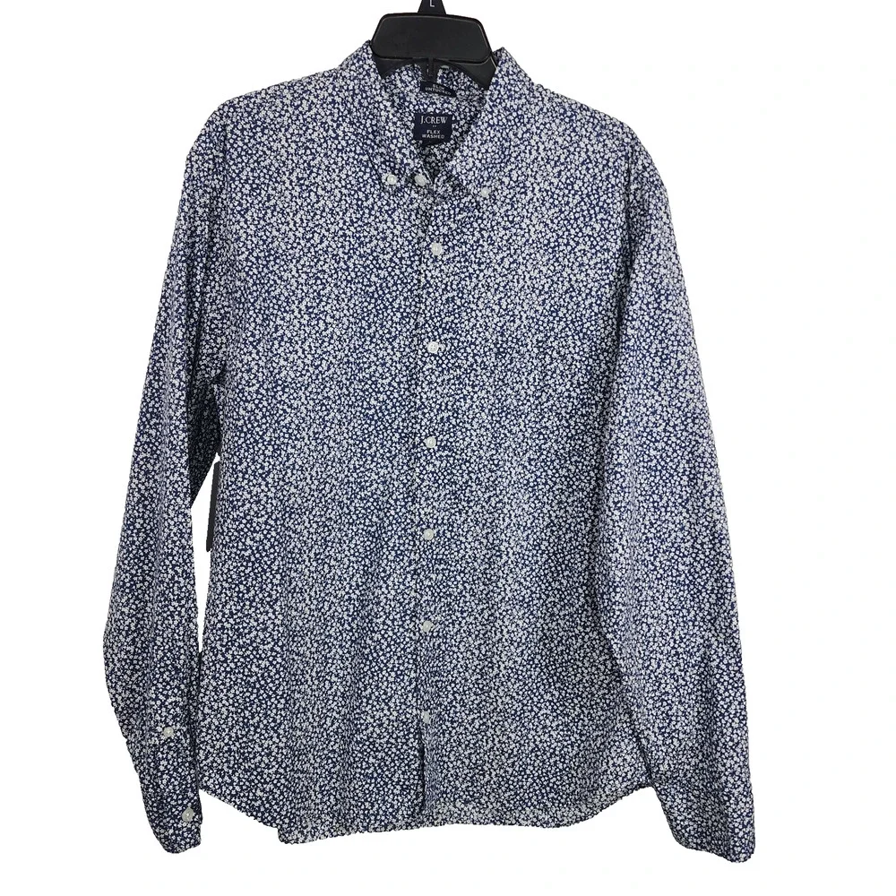 J. Crew Mens Shirt XL Flex Washed Slim Untucked Floral Button Blue Long Sleeve